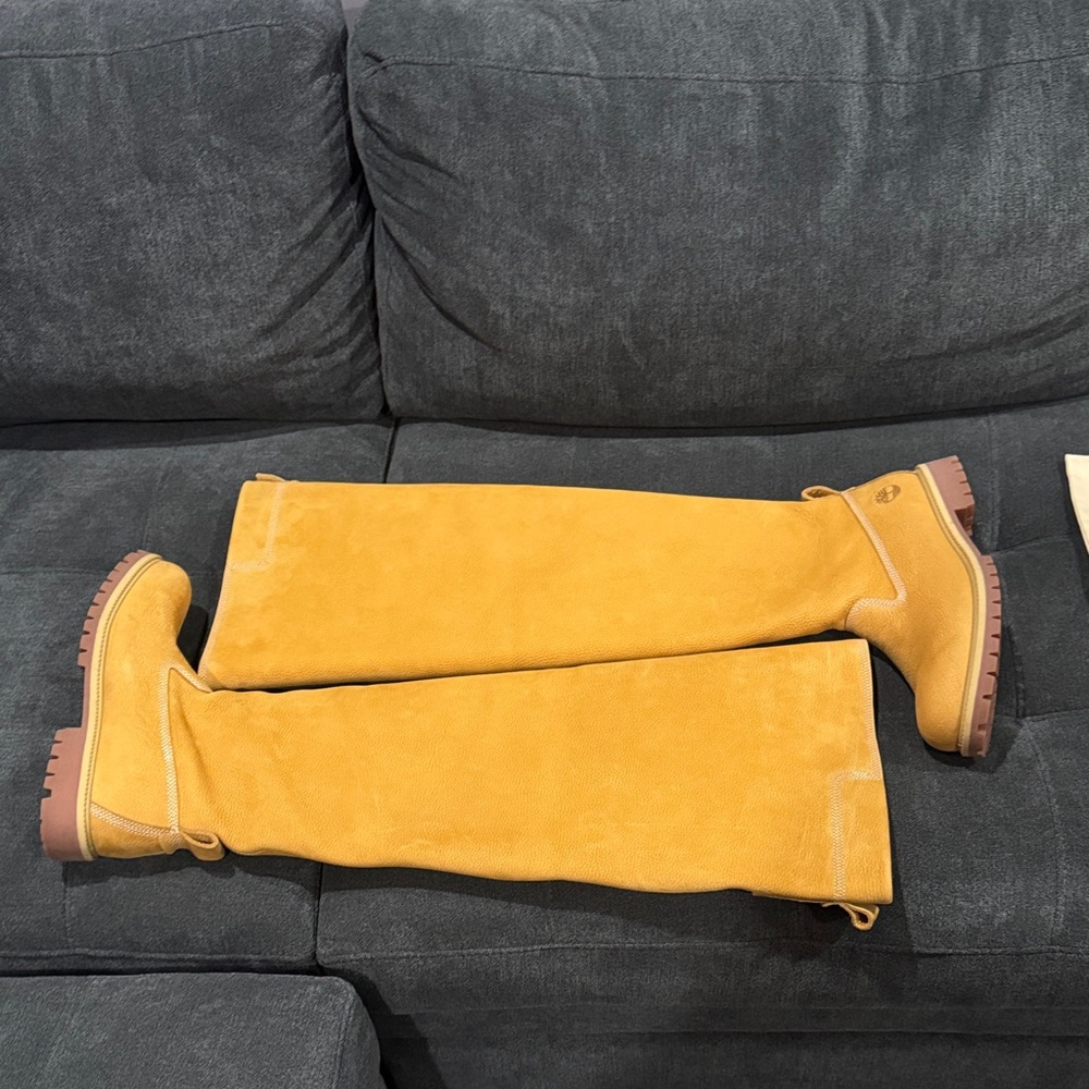Wheat Telfar/Timberland size 12M Boots Tall W/Tan Dust Bag with White Logo